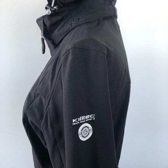 KILLTEC Black All-Weather Jacket Softshell 3/4 length detach hood Water Resist S - Picture 8 of 16